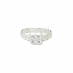 Hand Crafted Sterling Silver Over Copper India Square CZ Adjustable Ring